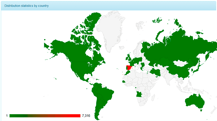 mapa de distribuição de torrent